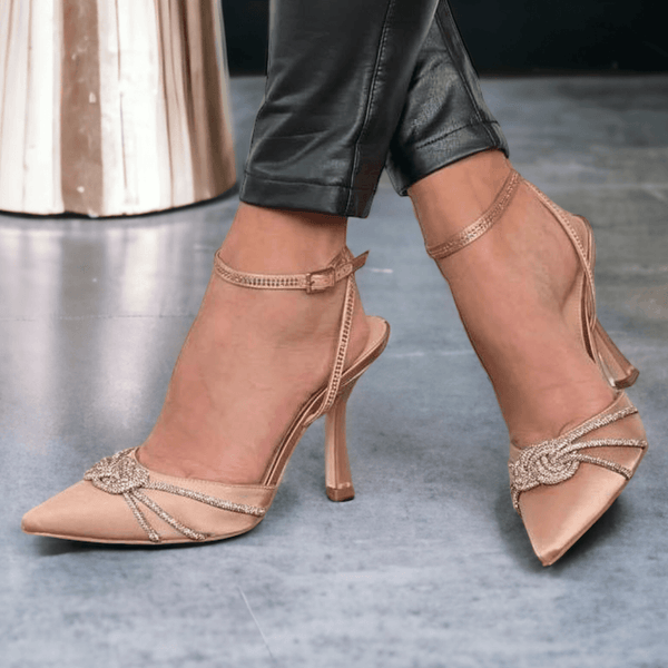 Womens Guess Ladies Diamante Twist Front High Heels - Nude