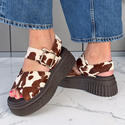 Womens Clarks Evamar Wish Cow Print Chunky Sandals - Cow Print