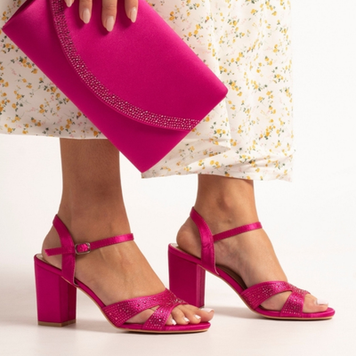 Lunar Nina Block Heel Diamante Sandals - Fuchsia