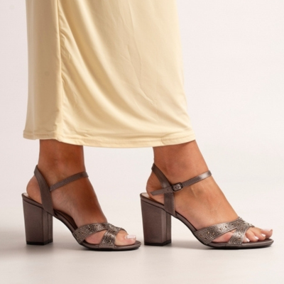 Lunar Nina Block Heel Diamante Sandals - Dark Grey