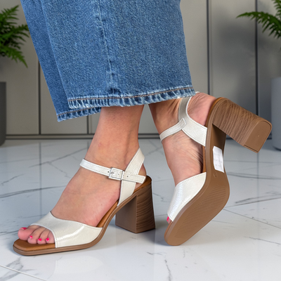 Womens Oh My Sandals 5919 Patent Block Heel Sandals - Cream Patent