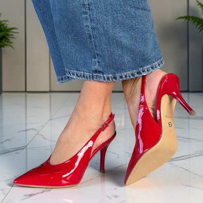 Tamaris 29622 Patent Slingback Stiletto Heels - Red