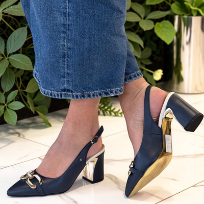 Womens Kate Appleby KEGWORTH Block Heel Pointed Toe Sling Back - Navy