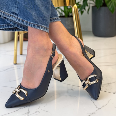 Womens Kate Appleby KEGWORTH Block Heel Pointed Toe Sling Back - Navy