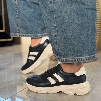 Womens Caprice 23714 Navy Leather Sporty Chunky Sole Trainers - Navy