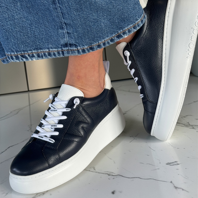 Womens Wonders A-2632 Navy Platform Trainers - Navy