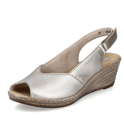 Womens Rieker 62462 Gold Velcro Strap Wedge Sandals - Gold