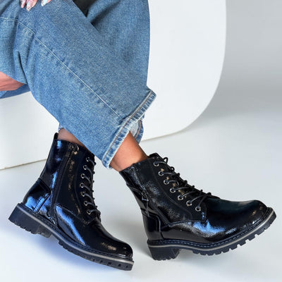 Womens Lunar Allison Patent Ankle Boots - Black