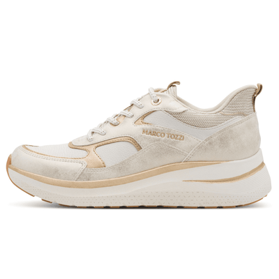 Womens Marco Tozzi 23732 Beige Shimmer Wedge Trainers - Dune Combi