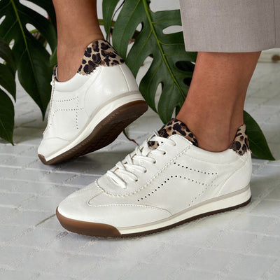 Womens Gabor 83.432 White with Leopard Heel Tennis Trainers - White