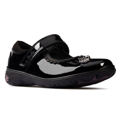 Junior Clarks Sea Girls School Shoe - Black Leather
