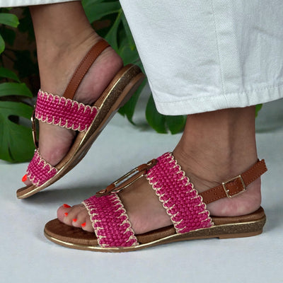 Womens Lunar Jules Woven with Gold Circle Sandals - Pink