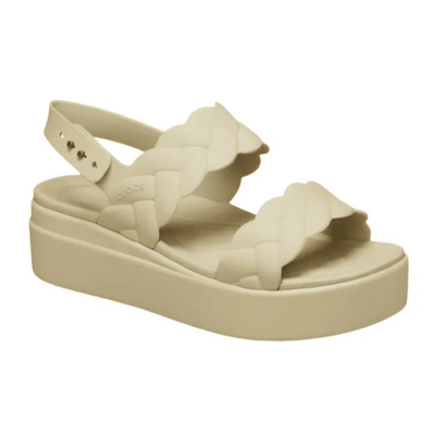 Womens Crocs Brooklyn Woven Low Wedge Sandals - Chai