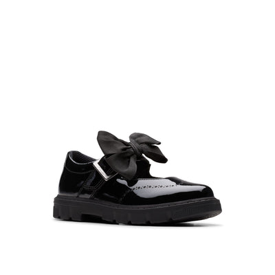 Girls Clarks Lorcam Jane Kid Black Patent School Shoes - Black Patent