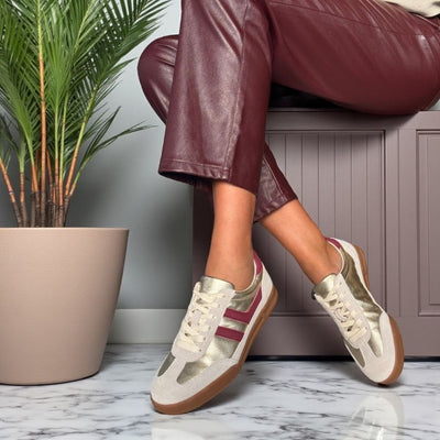 Womens Redz Berlin Gum Sole Trainers - Beige and Gold