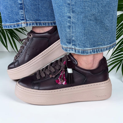 Womens Tamaris 23775 Mocca Laced Trainers - Mocca