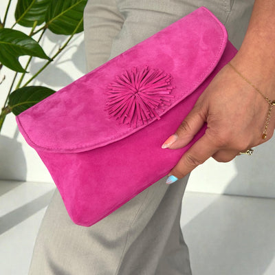 Womens Lotus ULG103 Pink Suede Clutch Rose Bag - Pink