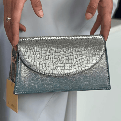 Mens Menbur Corona A Blue Shimmer Croc Print Handbag - Blue