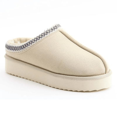 Womens Heavenly Feet Ice Fur Lined Mule Slipper - Beige Gold