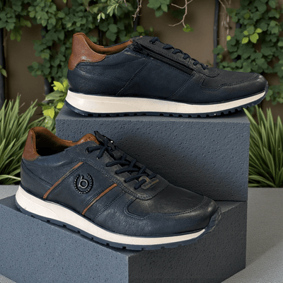 Bugatti Mens APA03 Navy Leather Side Zip Trainers - Navy
