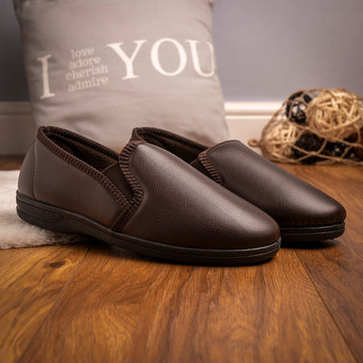 Mens Lazy Dogz Trent II Faux Leather Slippers - Brown