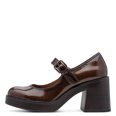 Womens Tamaris 22409 Block Heels - Brown Patent