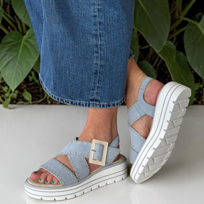 Womens Remonte D3N51 Blue Wedge Sandal - Blue