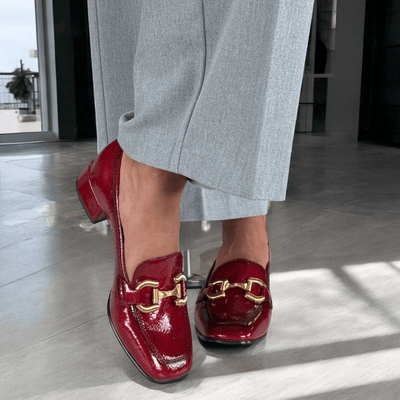 Womens Tamaris 24316 Red Patent Block Heel Loafers - Red