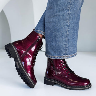 Womens Lunar Allison Patent Ankle Boots - Burgundy