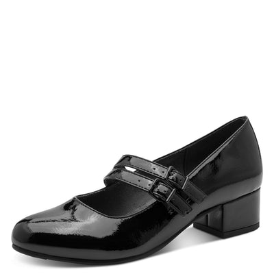 Womens Jana 24366 Black Patent Block Heels - Black Patent