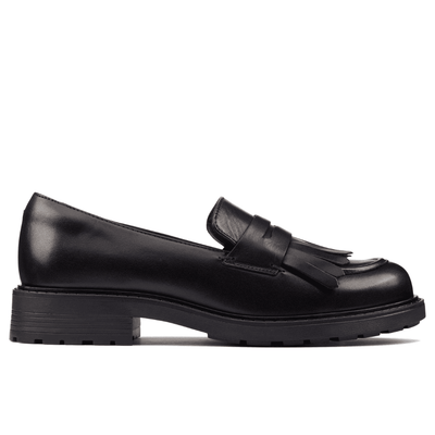 Clarks Orinoco2 Loafer Girls School Shoe - Black Leather - Black Leather