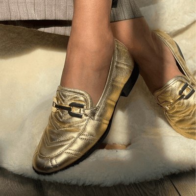 Womens Unisa Dexter Quilted Loafers - Gold