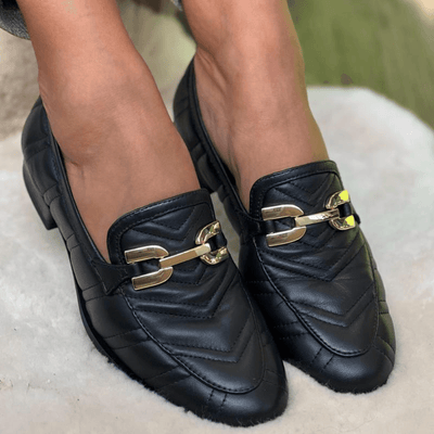 Womens Unisa Dexter Black Quilted Leather Loafers - Black