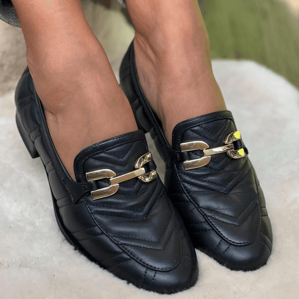 Womens Unisa Dexter Black Quilted Leather Loafers - Black