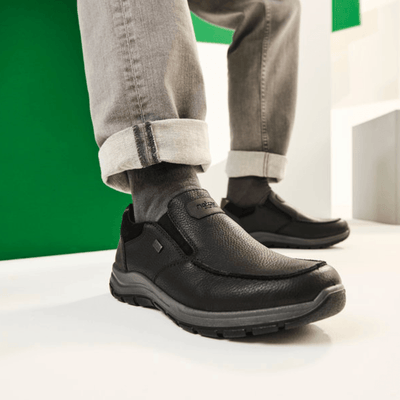 Mens Rieker 03651 Black Leather Water Resistant Slip On Shoes - Black