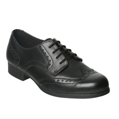 Term Meghan Brogue Girls School Shoes - Black Leather