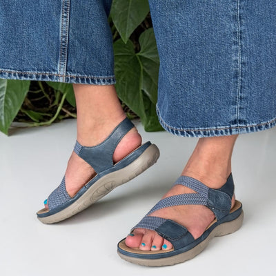 Womens Rieker 64870 Blue Velcro Strap Walking Sandals - Blue