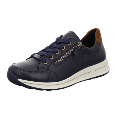 Womens Ara Osaka Side Zip Trainers - Navy Tan