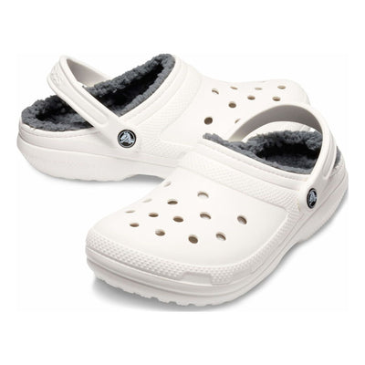 Mens Crocs Classic Lined Slippers - White/Grey