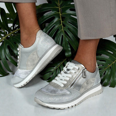 Womens Rieker 49003 Silver Shimmer Side Zip Trainers - Silver