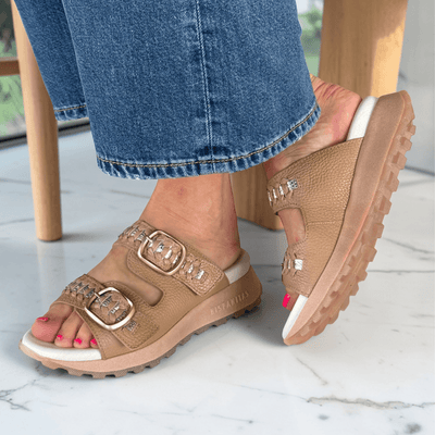 Womens Hispanitas 264783 Woven Double Strap Sliders - Almond