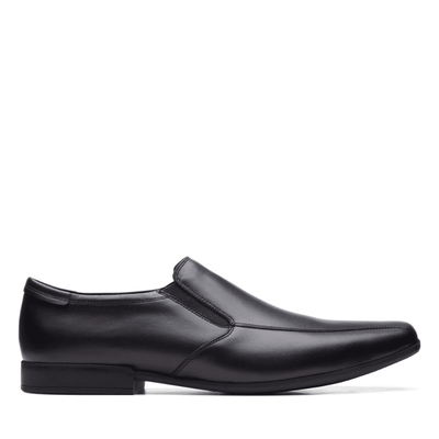 Boys Clarks Sidton Edge Slip On Black Leather Smart Shoe - Black