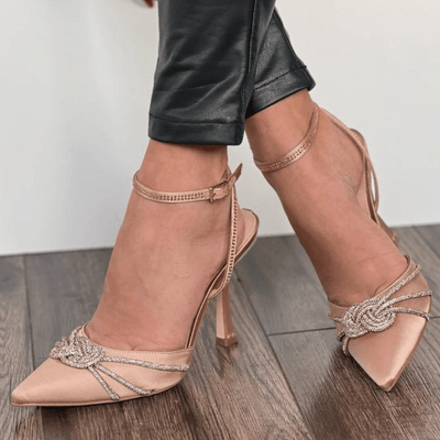 Womens Guess Ladies Diamante Twist Front High Heels - Nude Pink