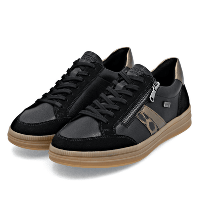 Womens Remonte D2C04 Black with Leopard Side Zip Gumsole Trainers - Black Combi