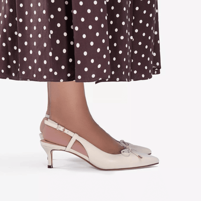 Womens Clarks Zarey Bow Slingback Kitten Heels - Cream