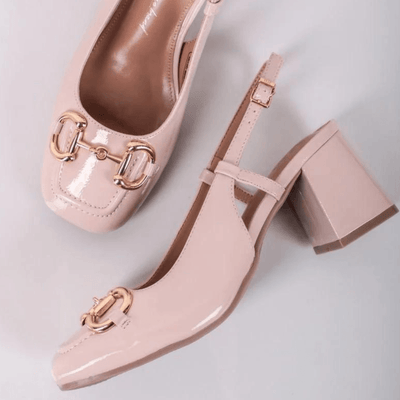Womens Xti 142343 Pink Patent Block Heel Shoes - Nude Pink