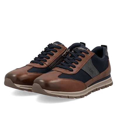 Mens Rieker B0507 Tan with Navy Insert Side Zip Trainers - Tan
