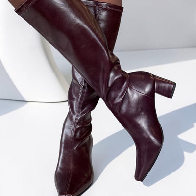 Womens Miss Elastic 75356 Stretch Burgundy Long Boots - Burgundy