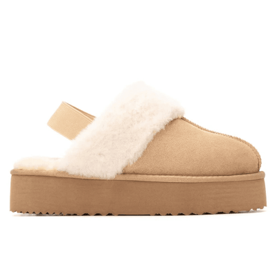 Womens Xti 144440 Faux Fur Lined Platform Mules - Beige Gold