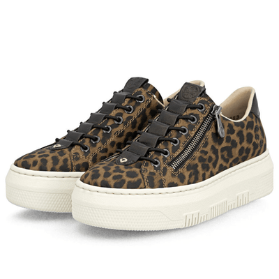 Womens Rieker M1953 Leopard Slip On Side Zip Trainers - Leopard